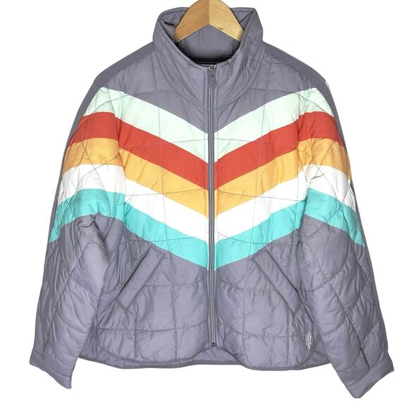 NWT FREE PEOPLE Women’s Rainbow Chevron Striped Pippa Puffer Jacket - Picture 3 of 8